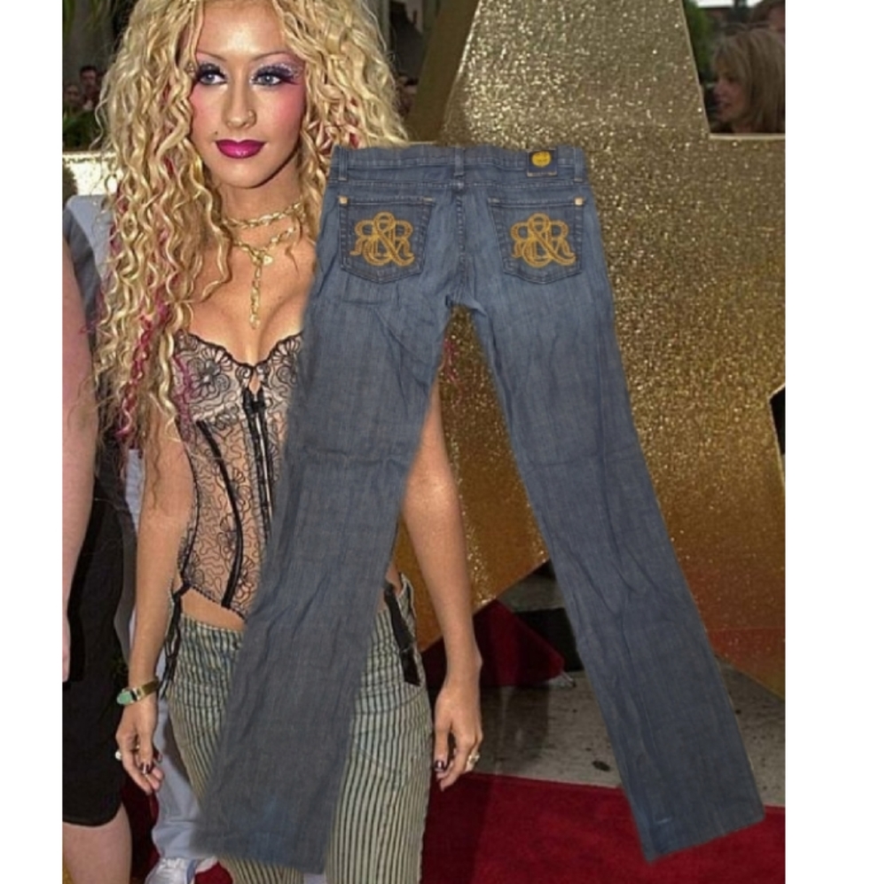 Y2k gold bling R&R bedazzled Low Rise Skinny Boot cut Jeans